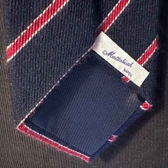 AUTHENTIC MATTABISCH NAPOLI SILK & CASHMERE NECKTIE NAVY RED STRIPES - Picture 4 of 5